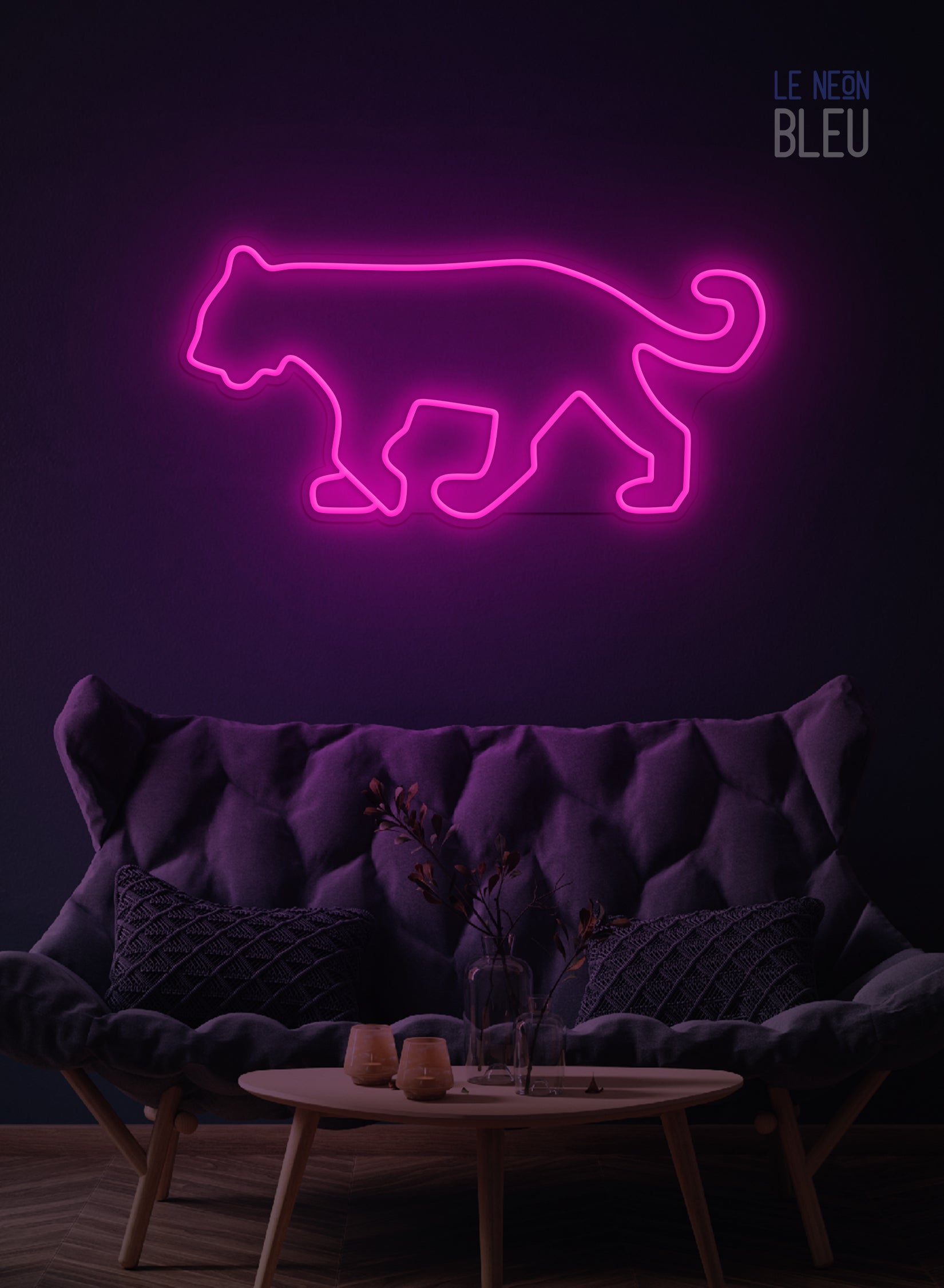 Néon LED Félin – Élégance Sauvage en Lumière