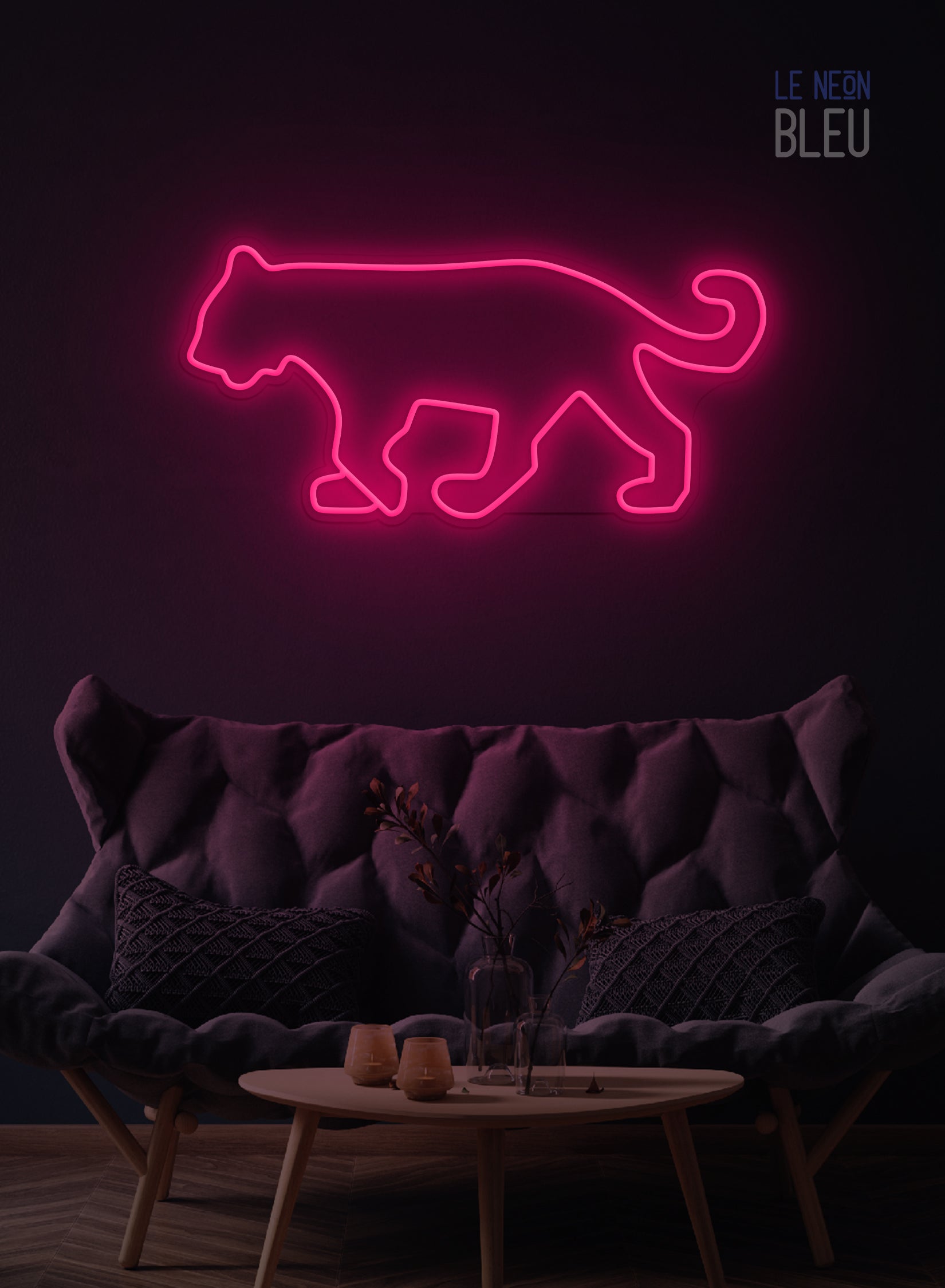 Néon LED Félin – Élégance Sauvage en Lumière
