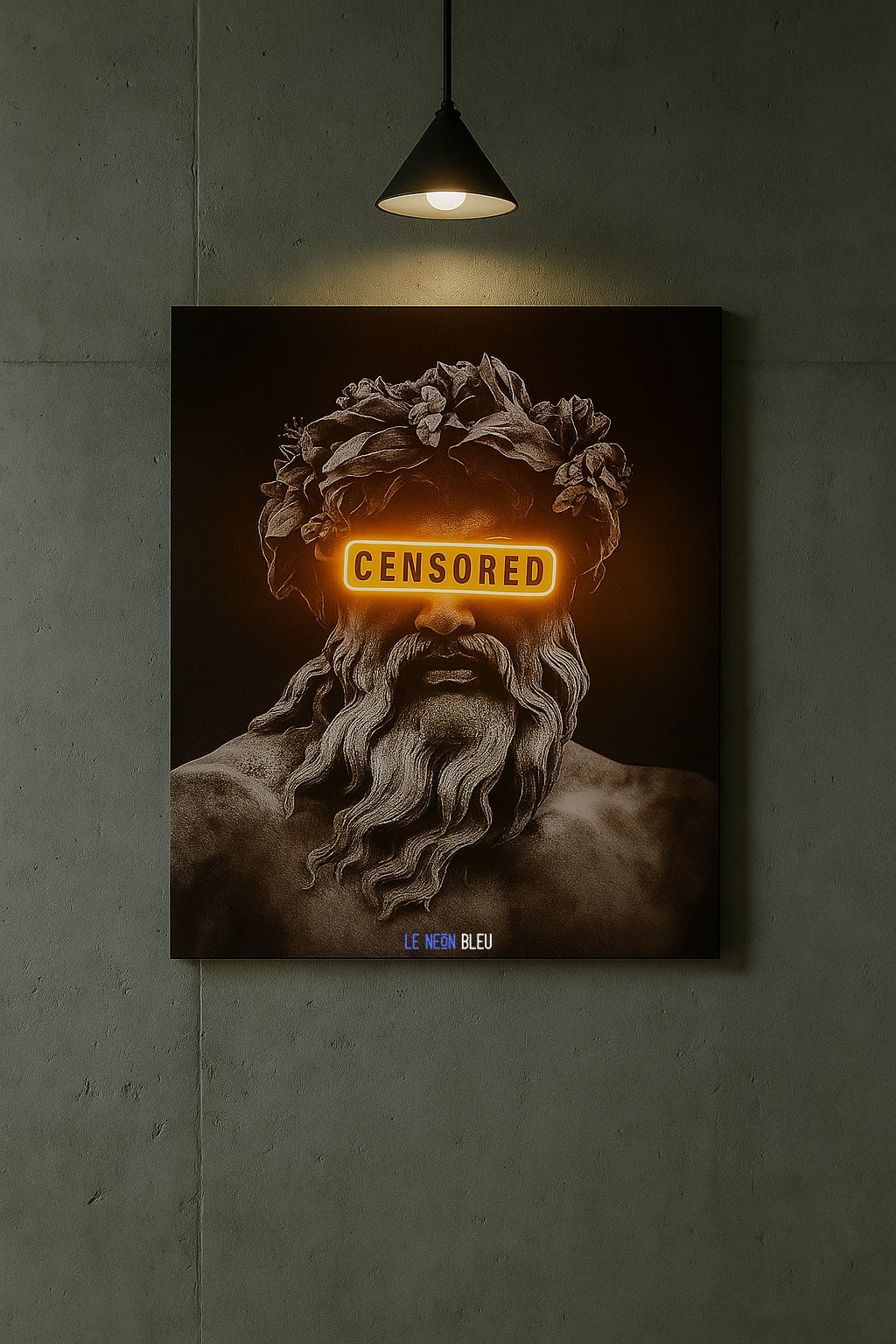 Tableau Néon LED "Zeus Censored" – Statue Antique & Effet Néon Moderne