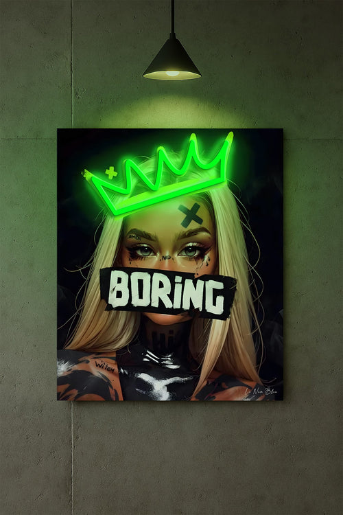 Queen Girl – Tableau mural LED couronne verte